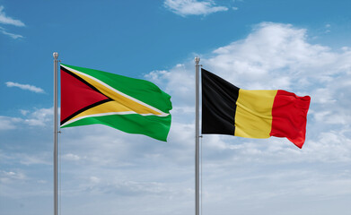 Belgium and Guyana flags, country relationship concept