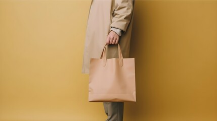 Man holding with a blank shopping bag, Mockup