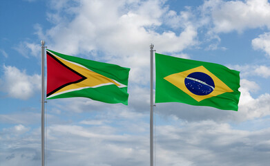 Guyana and Brazil flags, country relationship concept