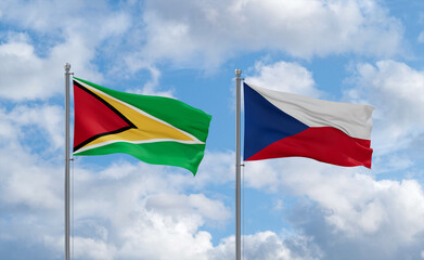 Czech Republic and Guyana flags, country relationship concept