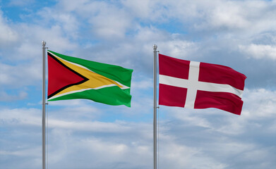 Denmark and Guyana flags, country relationship concept