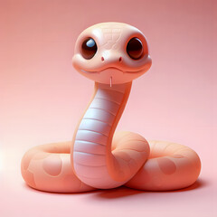 Fototapeta premium there is a small toy snake sitting on a pink surface Generative AI