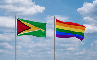 Gay Pride and Guyana flags, country relationship concept