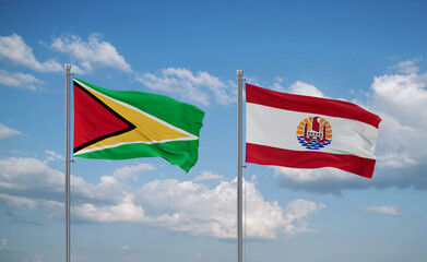 Guyana and French Polynesia flags, country relationship concept