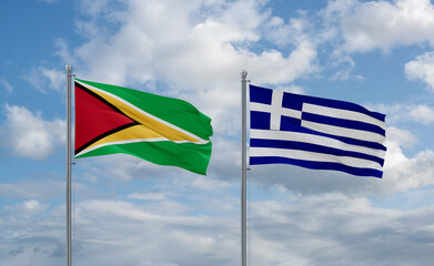 Greece and Guyana flags, country relationship concept