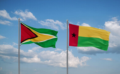 Guinea-Bissau and Guyana flags, country relationship concept