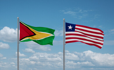 Liberia and Guyana flags, country relationship concept