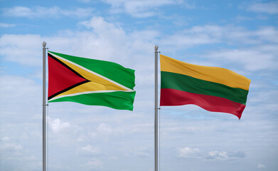 Lithuania and Guyana flags, country relationship concept