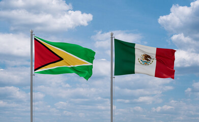 Mexico and Guyana flags, country relationship concept