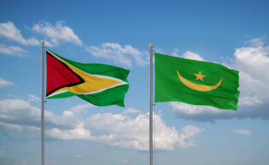 Mauritania and Guyana flags, country relationship concept