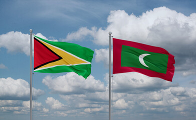 Maldives and Guyana flags, country relationship concept