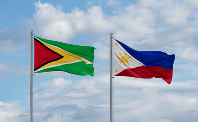 Philippines and Guyana flags, country relationship concept
