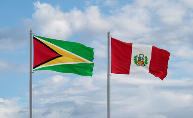 Peru and Guyana flags, country relationship concept
