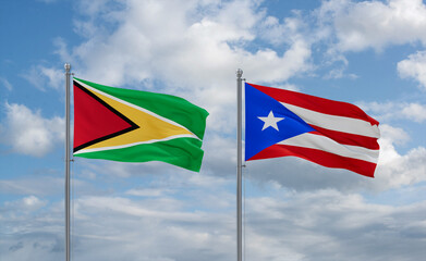 Puerto Rico and Guyana flags, country relationship concept