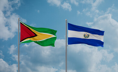 Salvador and Guyana flags, country relationship concept