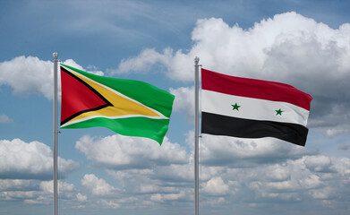 Syrian and Guyana flags, country relationship concept