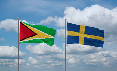 Sweden and Guyana flags, country relationship concept