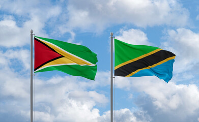 Tanzania and Guyana flags, country relationship concept