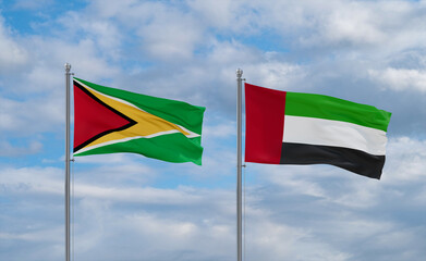 UAE and Guyana flags, country relationship concept
