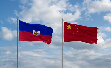 China and Haiti flags, country relationship concept