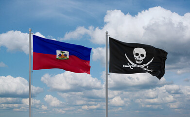 Pirate and Haiti flags, country relationship concept