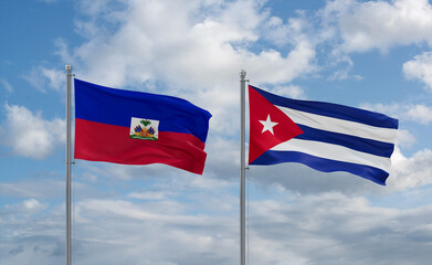 Cuba and Haiti flags, country relationship concept
