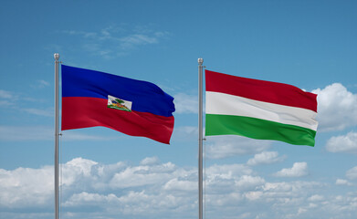 Hungary and Haiti flags, country relationship concept
