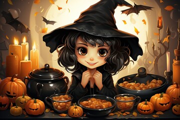 halloween witch and pumpkin