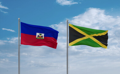 Jamaica and Haiti flags, country relationship concept