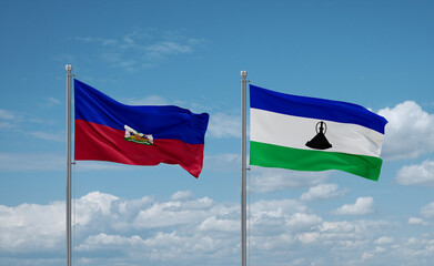 Lesotho and Haiti flags, country relationship concept