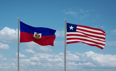 Liberia and Haiti flags, country relationship concept