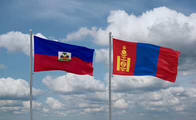Mongolia and Haiti flags, country relationship concept