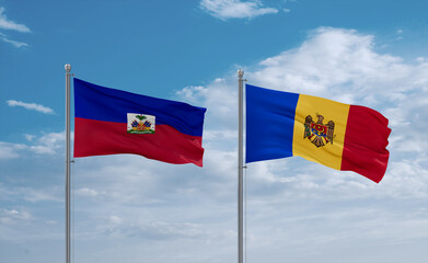 Moldova and Haiti flags, country relationship concept