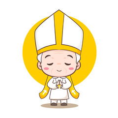 Cute Pope cartoon character. Happy smiling catholic priest mascot character. Christian religion concept design. Isolated white background. vector art illustration.	