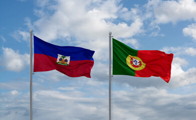 Portugal and Haiti flags, country relationship concept