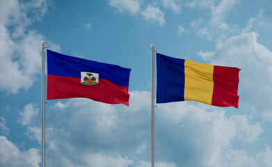 Romania and Haiti flags, country relationship concept