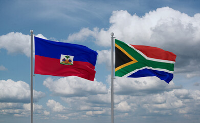 South Africa and Haiti flags, country relationship concept