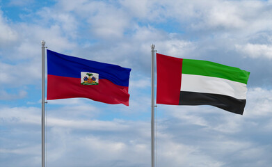 UAE and Haiti flags, country relationship concept