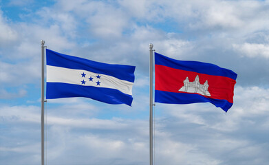 Cambodia and Honduras flags, country relationship concept