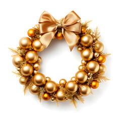 Vibrant golden Christmas wreath. Traditional symbol of Christmas.