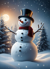 Obraz premium Cinematic illustration of the cute funny Christmas Snowman