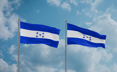 Two Honduras flags, country relationship concept