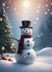 Fototapeta premium Cinematic illustration of the cute funny Christmas Snowman