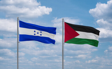 Palestine and Honduras flags, country relationship concept