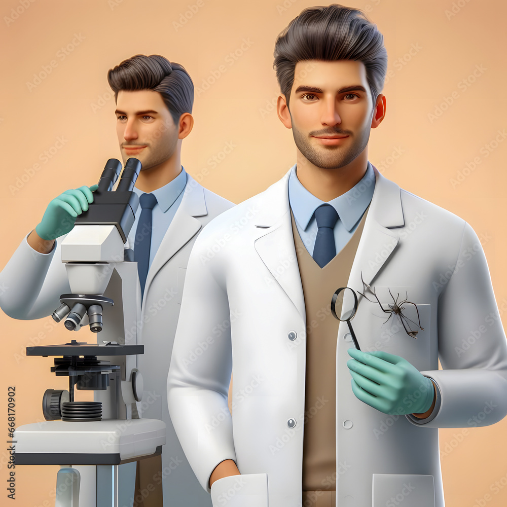 Wall mural two men in lab coats are standing next to a microscope generative ai