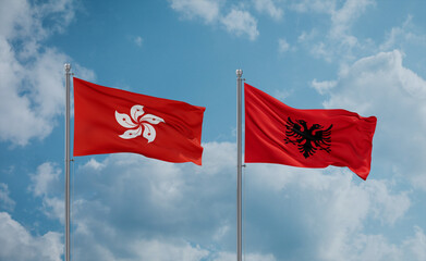 Hong Kong and Albania national flags, country relationship concept