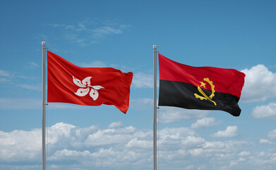 Hong Kong and Angola national flags, country relationship concept