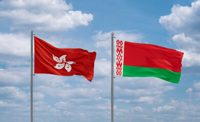 Belarus and Hong Kong flags, country relationship concept