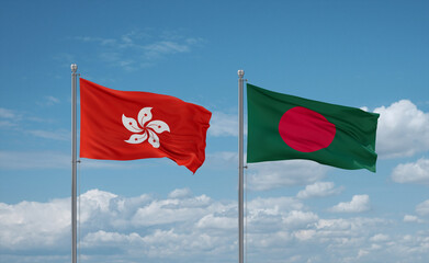 Bangladesh and Hong Kong flags, country relationship concept