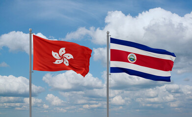 Costa Rico and Hong Kong flags, country relationship concept